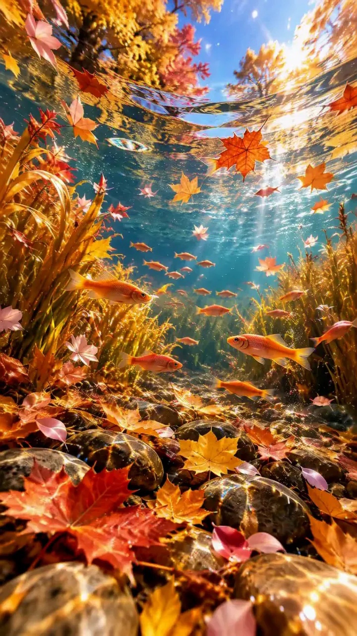 Autumn underwater forest stream