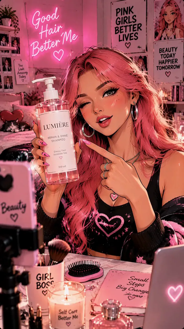 Comic-style beauty influencer ad